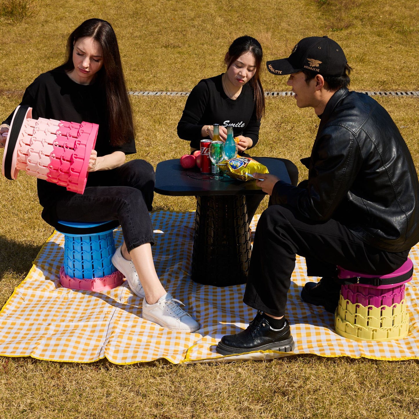 Portable Retractable Stool MAX Gen 8 Telescopic Camping Seat 50cm Tall Extra Wide Heavy Duty Hunter & Yellow Green for Fishing & Gardening