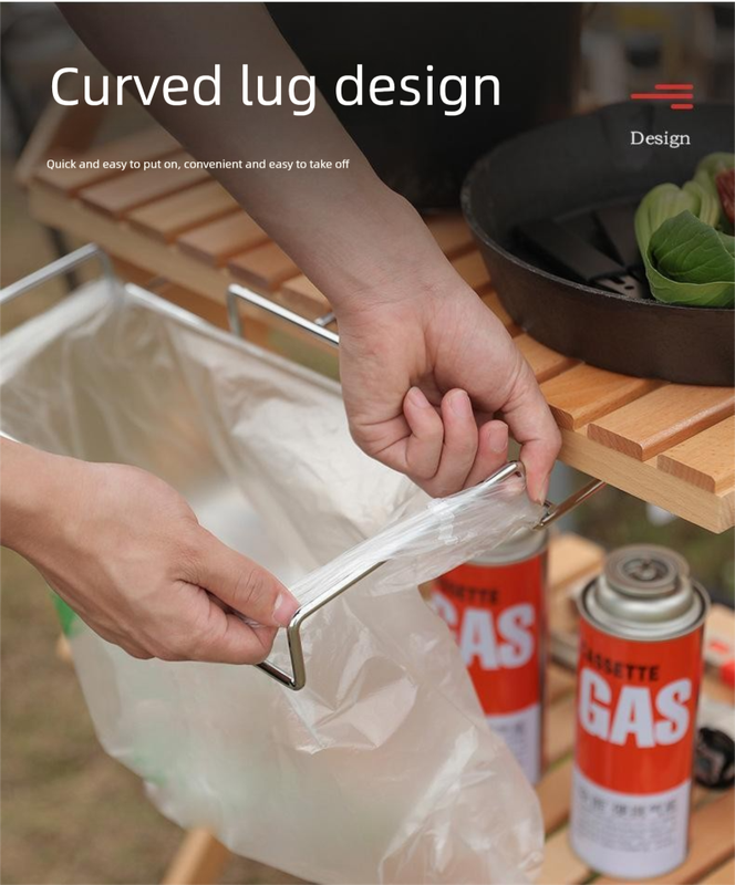 2 PCS Portable Folding Trash Bag Holder Stand Stainless Steel Garbage Bag Rack for Camping Picnic Kitchen and Student Desk Natural Finish
