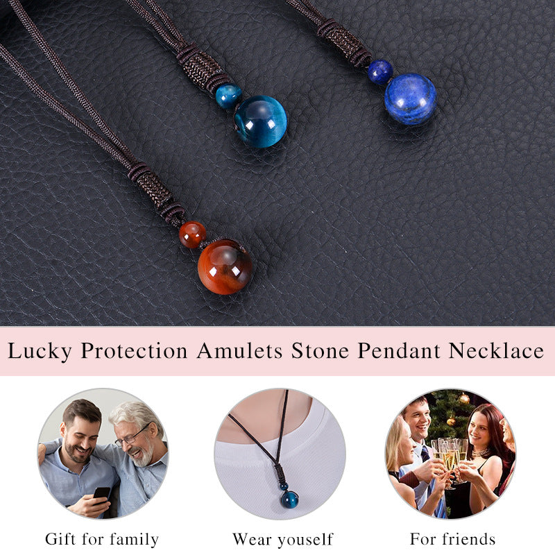 Natural Lapis Lazuli Pendant Necklace 12mm Bead Handmade Woven Adjustable Cord Retro Style for Men & Women Gift