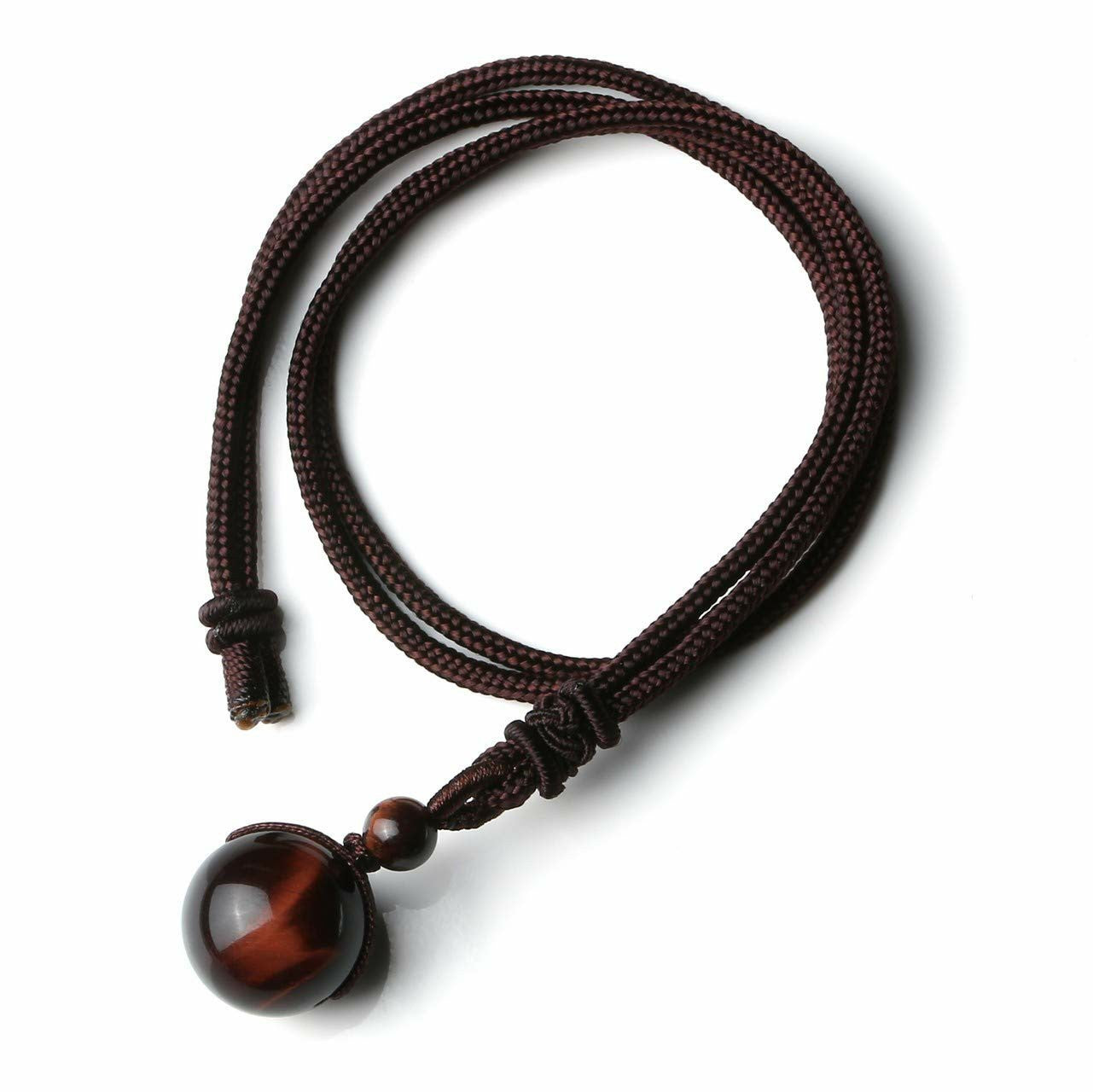 Natural Lapis Lazuli Pendant Necklace 12mm Bead Handmade Woven Adjustable Cord Retro Style for Men & Women Gift