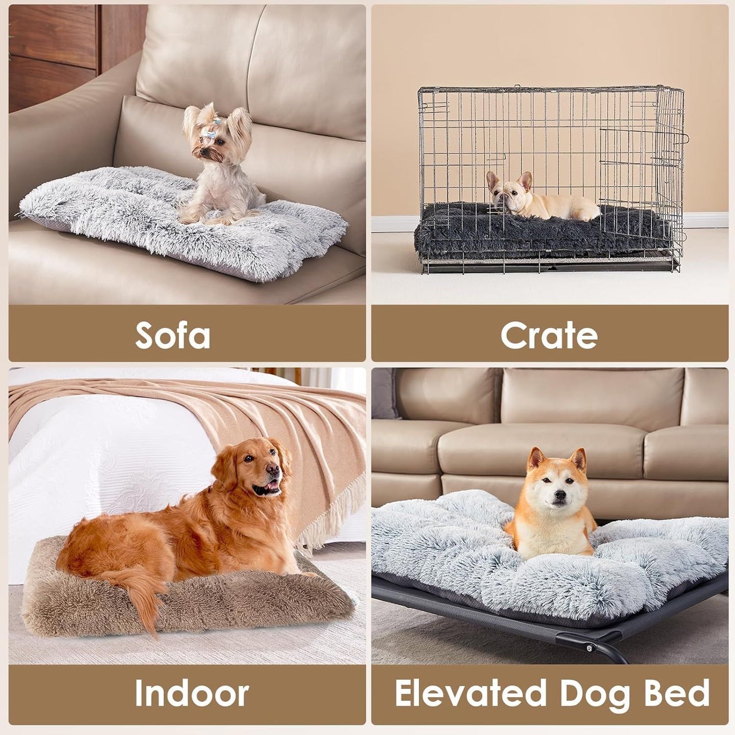 Luxury Long Plush Pet Bed Mat Faux Fur Crate Pad 95x65cm Light Grey Soft Warm Cushion for Large Dogs