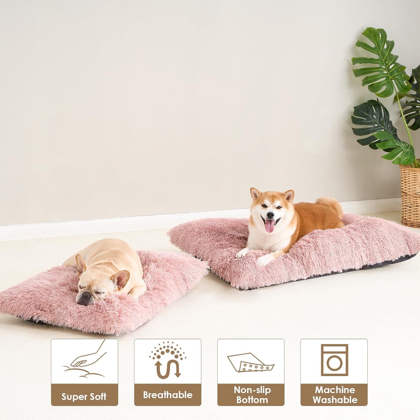 Luxury Long Plush Pet Bed Mat Faux Fur Crate Pad 125x85cm Light Grey XXXL Soft Warm Cushion for Giant Breeds