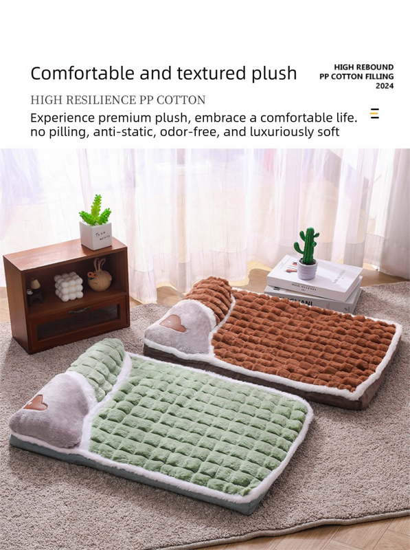 Thickened Pet Sofa Bed XXL Size 100x70cm Green Dog Mat with Integrated Pillow Soft Washable Sleeping Pad for Dogs and Cats All Season Comfort
