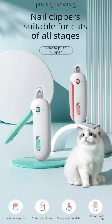 Adjustable Cat Nail Clippers Safety Round Hole Trimmer 1mm-3.5mm Anti-Splash Grooming Tool with File for Kittens & Rabbits Pink