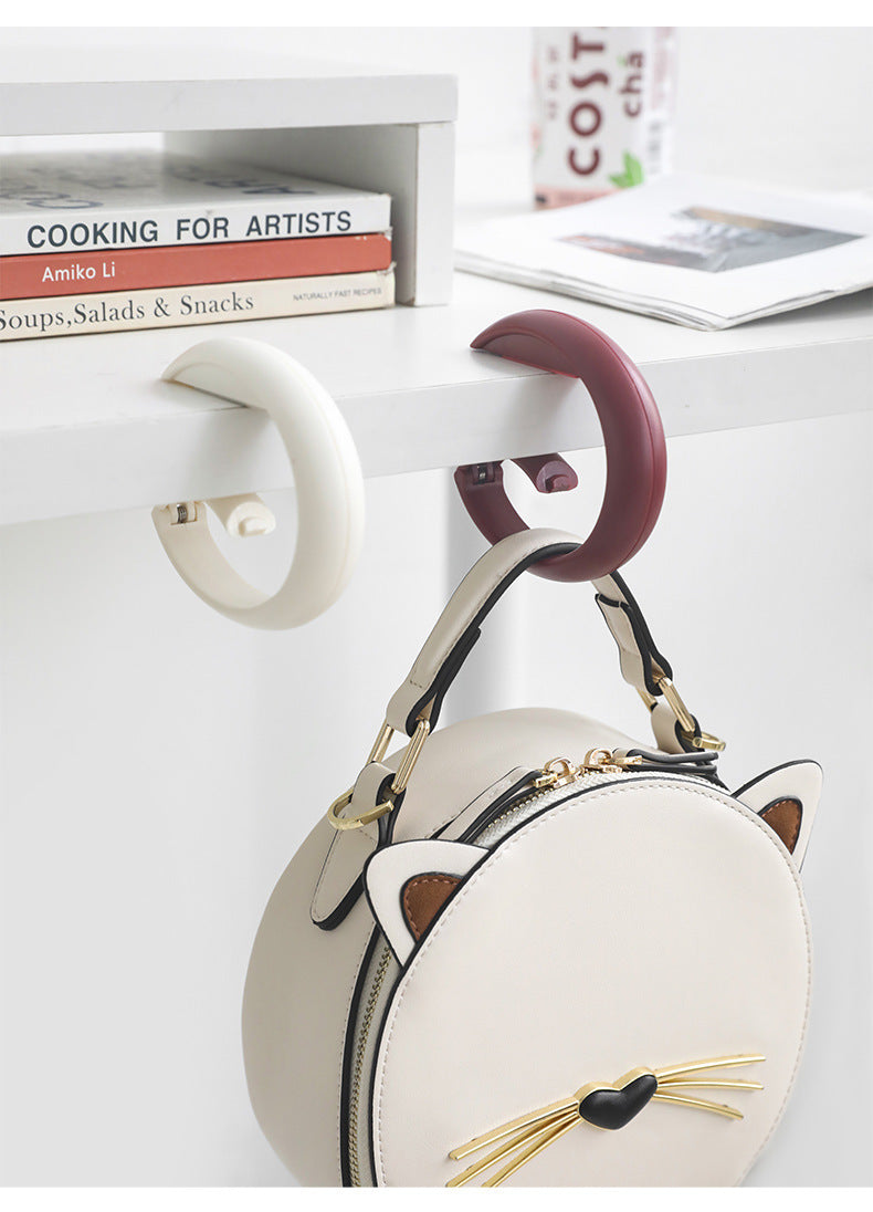 2 PCS Portable Purse Bag Hook Hanger Table Edge Holder Creamy White Foldable Non-Slip Clip for School Desk Office & Cafe