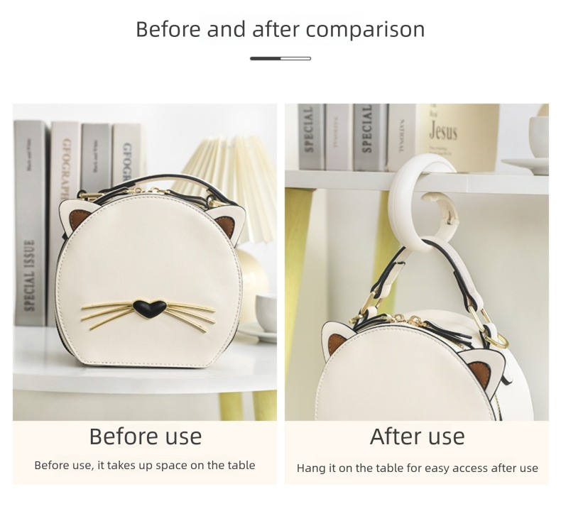 2 PCS Portable Purse Bag Hook Hanger Table Edge Holder Brown gray Foldable Non-Slip Clip for School Desk Office & Cafe
