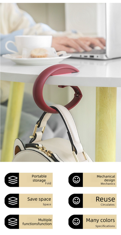 2 PCS Portable Purse Bag Hook Hanger Table Edge Holder Brown gray Foldable Non-Slip Clip for School Desk Office & Cafe