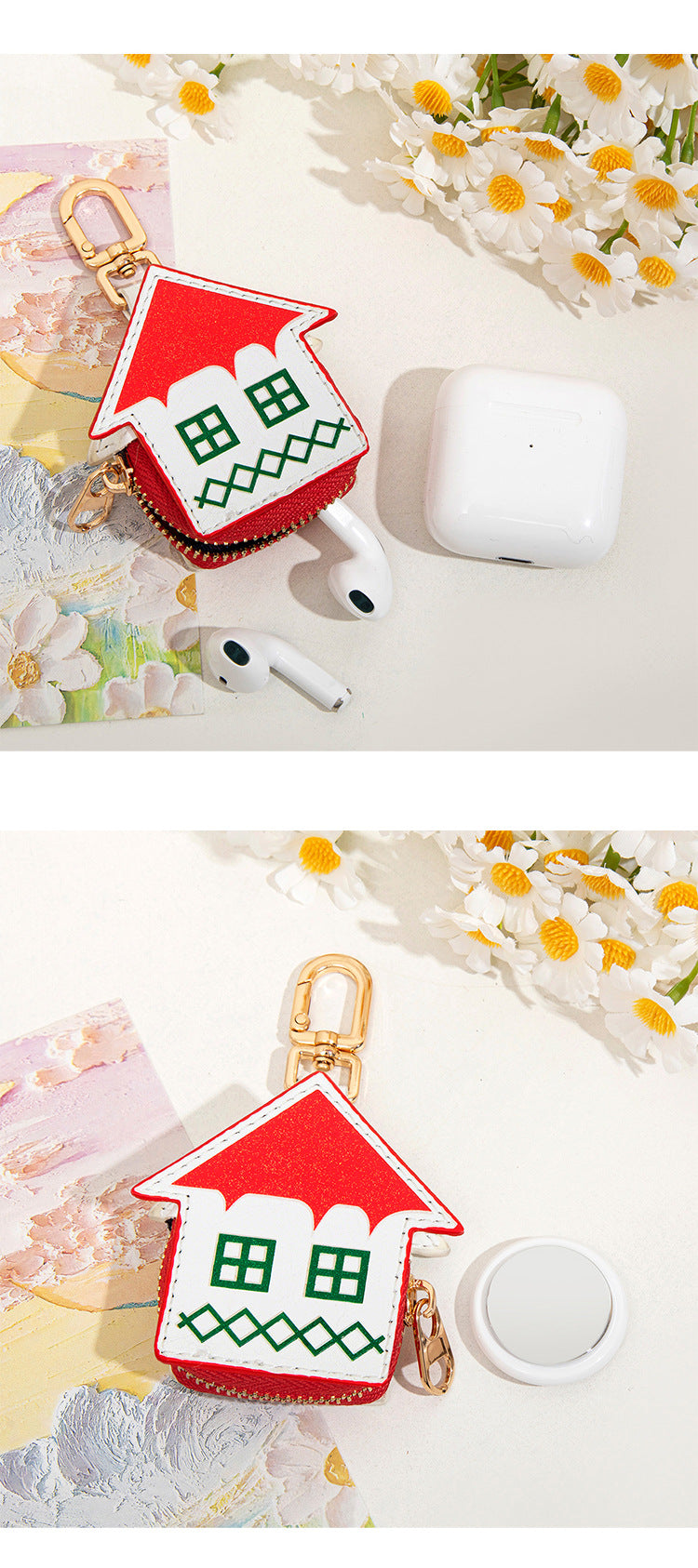 Ace of Hearts Mini Pouch Keychain PU Leather Coin Purse Earphone Case Bag Charm Cute Playing Card Keyring Gift