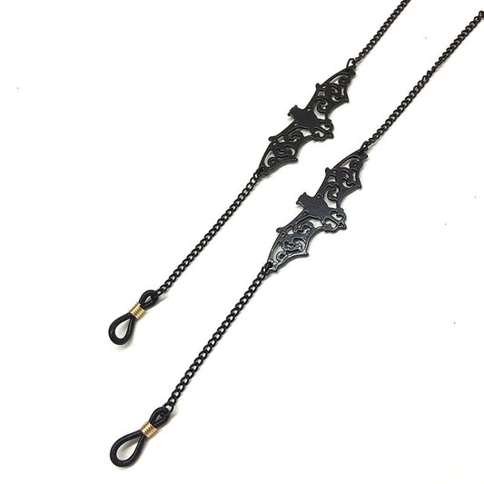 Black Hollow Bat Eyewear Chain 70cm Anti-Slip Glasses Strap with Gold Clasp Decorative Sunglasses Holder for Women