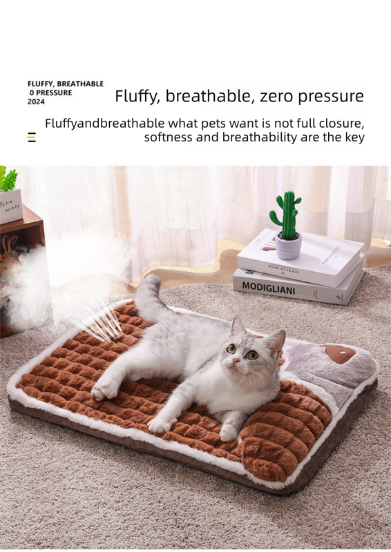 Thickened Pet Sofa Bed M Size 50x35cm Coffee Dog Mat with Integrated Pillow Soft Washable Sleeping Pad for Dogs and Cats All Season Comfort