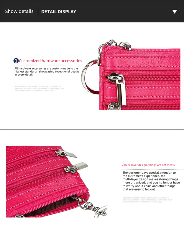 Genuine Leather Coin Purse Mini Wallet with Triple Zipper Pockets Key Ring Holder Pouch for Cash & Cards - Rose gold