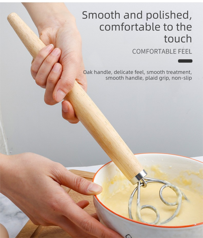 Danish Dough Whisk Heart Shaped Design Short Oak Wood Handle Stainless Steel Bread Mixer Tool for Sourdough Pizza & Batter