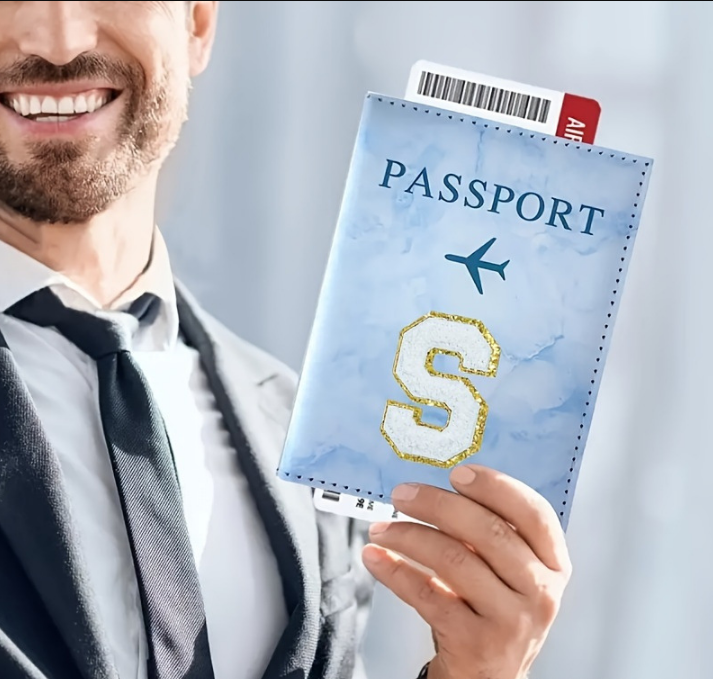 Fashion Initial Letter Passport Holder Stylish Travel Wallet Cover with Alphabet Pattern – Design E