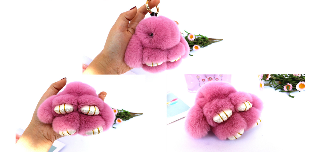 Fluffy Mini Rex Rabbit Fur Keychain Cute Bunny Bag Charm - Soft Plush Animal Doll Key Ring for Car Keys & Handbags - Grey