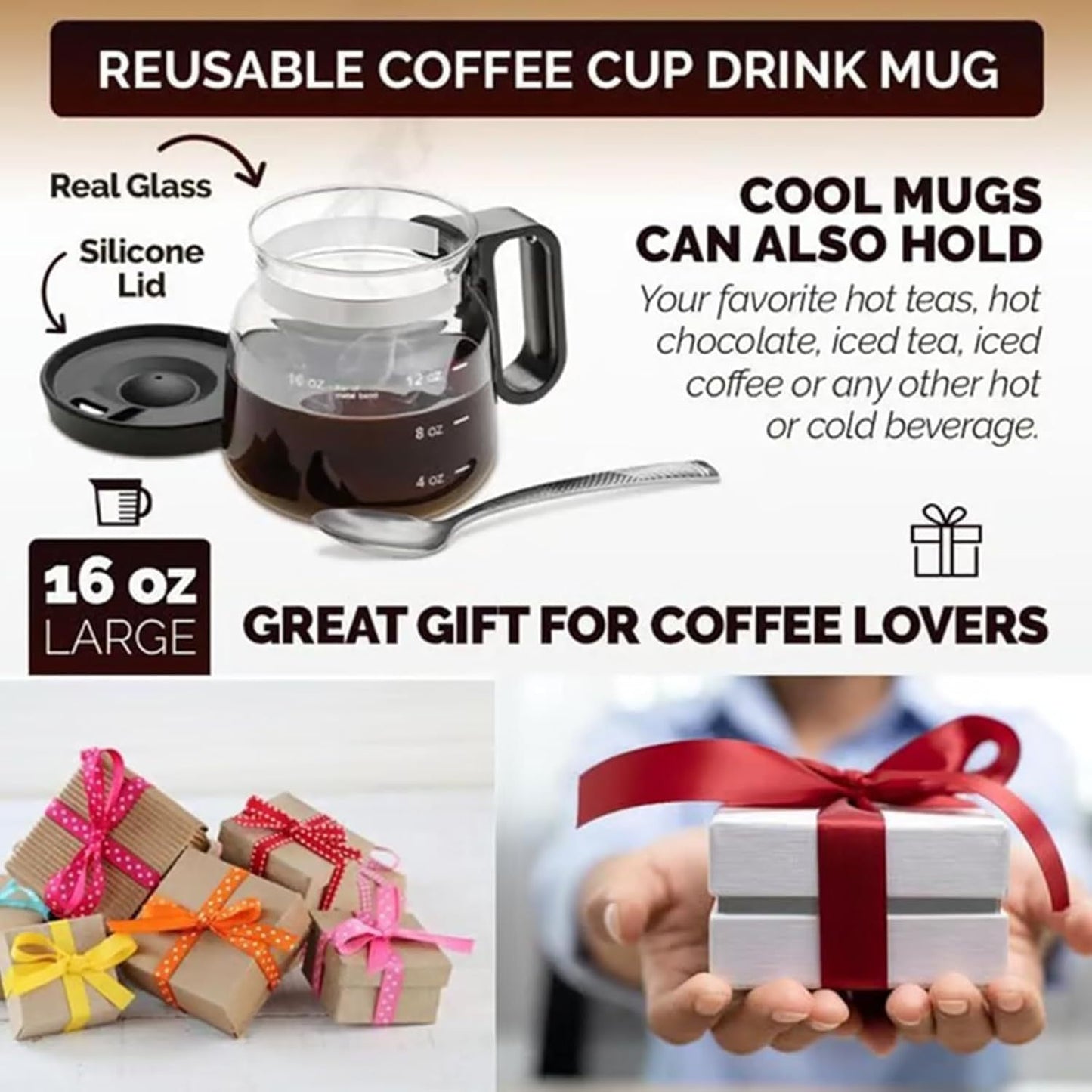 Premium 16oz Glass Coffee Mug Set with Reusable Straw and Cleaning Brush – 300ml Elegant Glass Tumbler