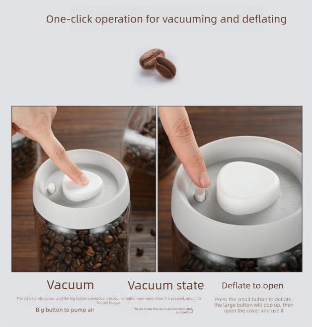 900ml Vacuum Sealed Glass Coffee Canister - One-Press Airtight Storage Jar - Medium Size Moisture-Proof Borosilicate Container for Beans & Pantry (White Lid)