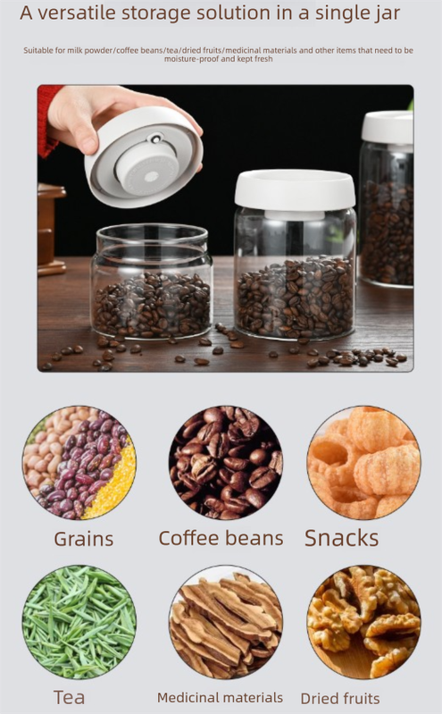 1200ml Large Vacuum Sealed Glass Canister - One-Press Airtight Food Storage Jar - High Borosilicate Coffee Bean Container & Pantry Organiser (White Lid)