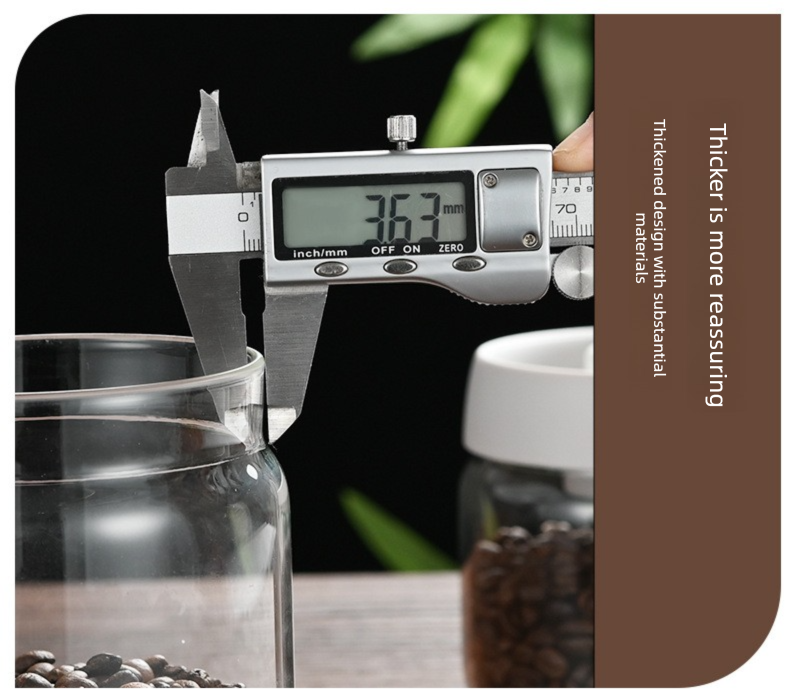 1200ml Large Vacuum Sealed Glass Canister - One-Press Airtight Food Storage Jar - High Borosilicate Coffee Bean Container & Pantry Organiser (White Lid)