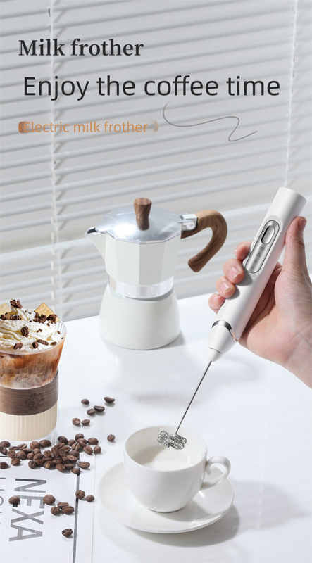Rechargeable Electric Milk Frother Handheld - 3 Speed Adjustable Foam Maker with 2 Stainless Steel Whisks - Portable Coffee Mixer & Egg Beater for Flat Whites, Lattes & Baking (White)