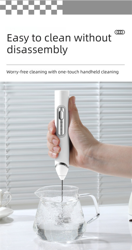 Rechargeable Electric Milk Frother Handheld - 3 Speed Adjustable Foam Maker with 2 Stainless Steel Whisks - Portable Coffee Mixer & Egg Beater for Flat Whites, Lattes & Baking (White)