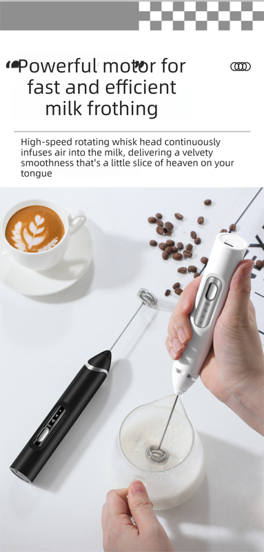 Rechargeable 3-in-1 Milk Frother Set with Metal Stand - Handheld Electric Whisk, Egg Beater & Mixing Hook - 3 Speed Foam Maker for Coffee, Lattes & Baking (White)
