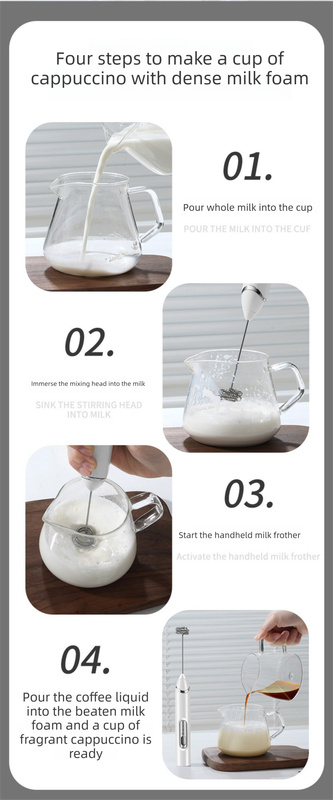 Rechargeable 3-in-1 Milk Frother Set with Metal Stand - Handheld Electric Whisk, Egg Beater & Mixing Hook - 3 Speed Foam Maker for Coffee, Lattes & Baking (White)