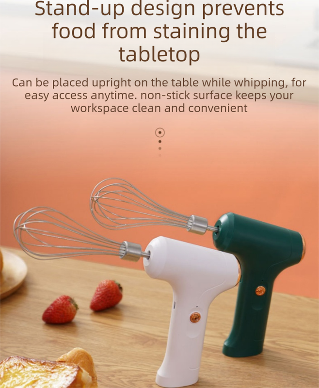 Cordless Electric Hand Mixer - Rechargeable 3-Speed Egg Beater & Cream Whisk - Lightweight Self-Standing Design for Baking, Cake & Batter (Emerald Green)