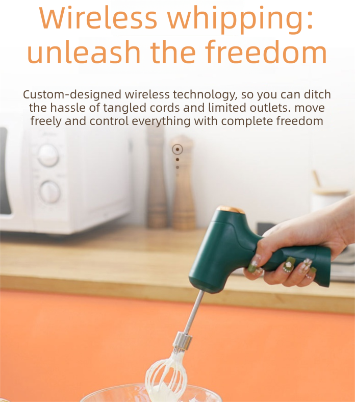 Cordless Electric Hand Mixer - Rechargeable 3-Speed Egg Beater & Cream Whisk - Lightweight Self-Standing Design for Baking, Cake & Batter (White)
