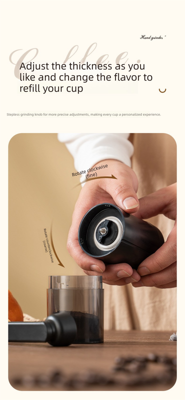 Manual Hand-Crank Coffee Grinder Precision Burr Mill with Adjustable Settings and Cleaning Brush MDJ-09 Matte Black