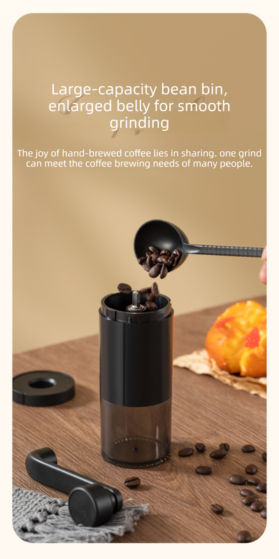 Manual Hand-Crank Coffee Grinder Precision Burr Mill with Adjustable Settings and Cleaning Brush MDJ-09 Matte Black