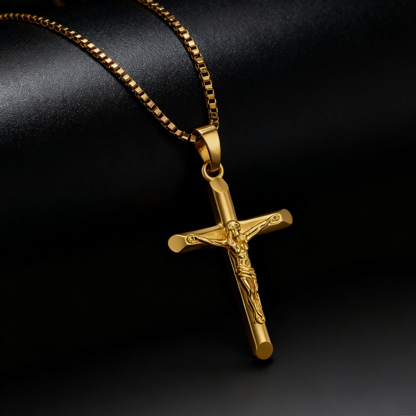 Men's Vintage Gold Cross Pendant Necklace Stainless Steel Titanium Steel Sweater Chain – Luxury Gold Finish with 60cm Box Chain