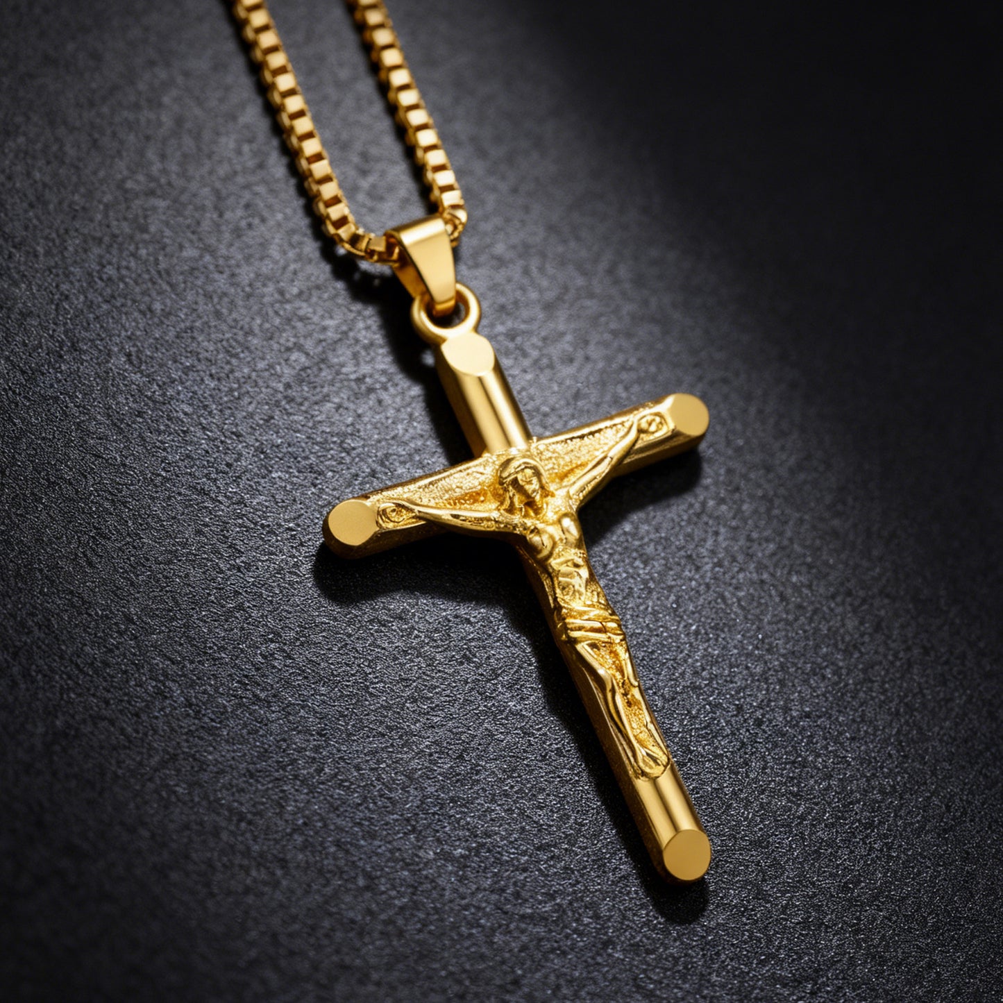 Men's Vintage Gold Cross Pendant Necklace Stainless Steel Titanium Steel Sweater Chain – Luxury Gold Finish with 60cm Box Chain
