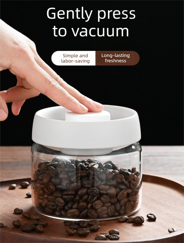 900ml Vacuum Sealed Glass Coffee Canister - One-Press Airtight Storage Jar - Medium Size Moisture-Proof Borosilicate Container for Beans & Pantry (Black Lid)