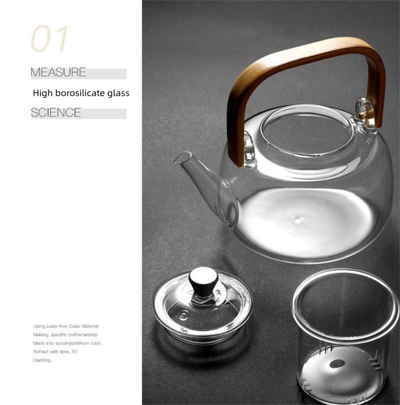 1000ml Heat Resistant Glass Teapot with Bamboo Handle and Glass Infuser Loose Leaf Tea Maker for Home