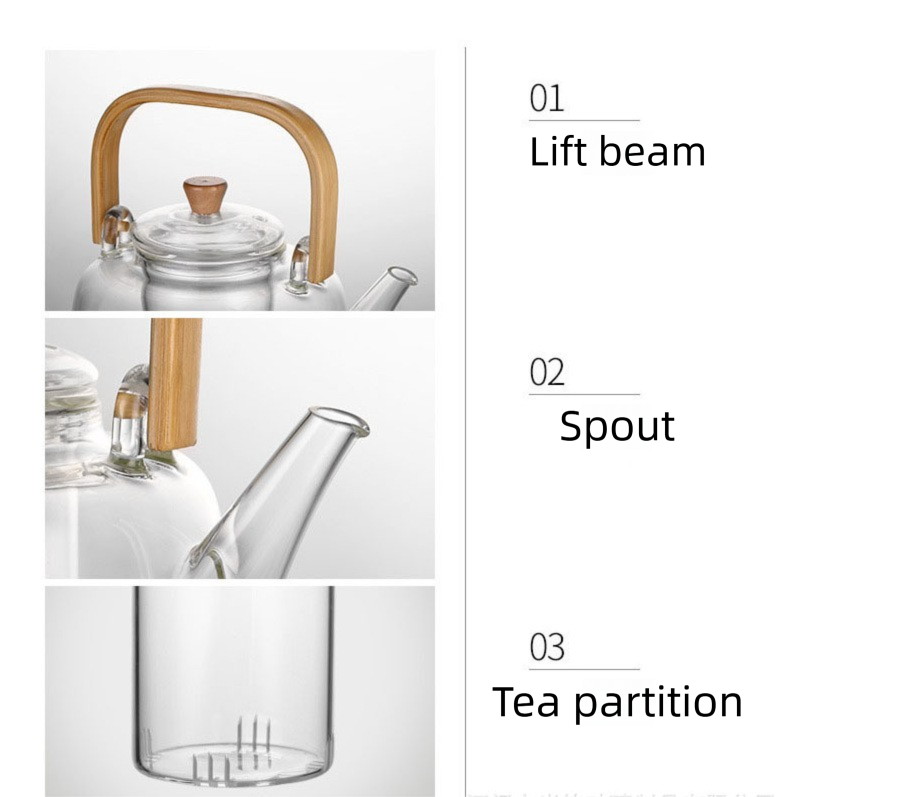 1000ml Heat Resistant Glass Teapot with Bamboo Handle and Glass Infuser Loose Leaf Tea Maker for Home