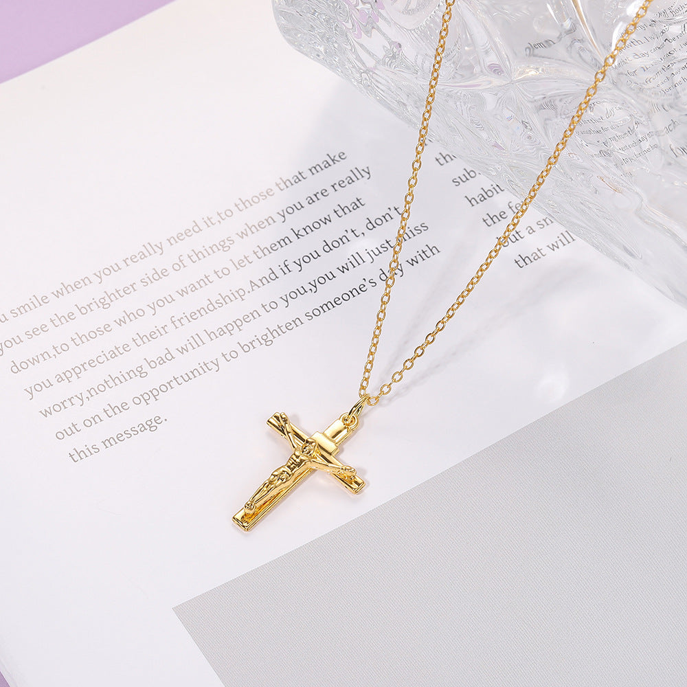 Gold Minimalist Cross Pendant Necklace – Unisex Urban Style Zinc Alloy Clavicle Chain Jewellery