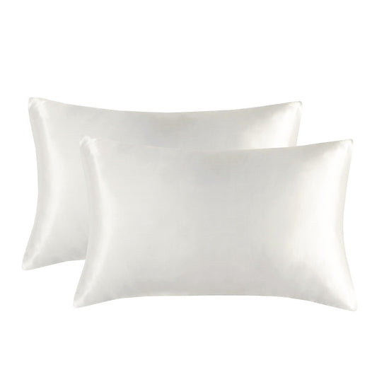 1-Pair White Luxury Satin Silk Pillowcase for Hair and Skin - Smooth Cooling Pillow Cover with Envelope Closure - King (20x36")