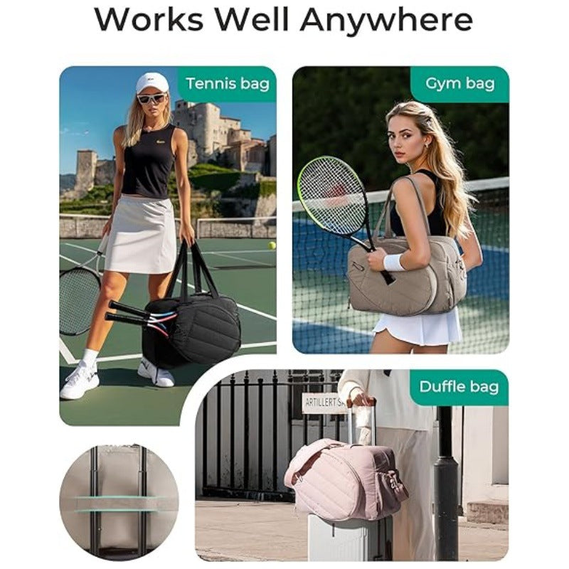 42L Khaki Tennis & Pickleball Expandable Tote Bag wIth Shoe-Zone & Bottle Side Pocket - Waterproof Gym Bag for Racquets & Paddles
