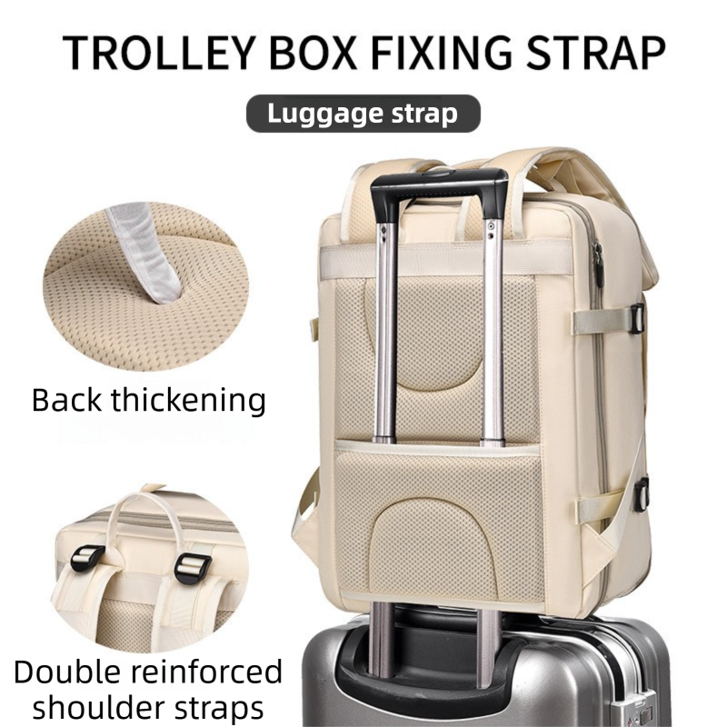 Blue Expandable Travel Laptop Backpack with USB Charging Port - Waterproof Nylon Business Bag with 11cm Depth Extension (45x32cm)