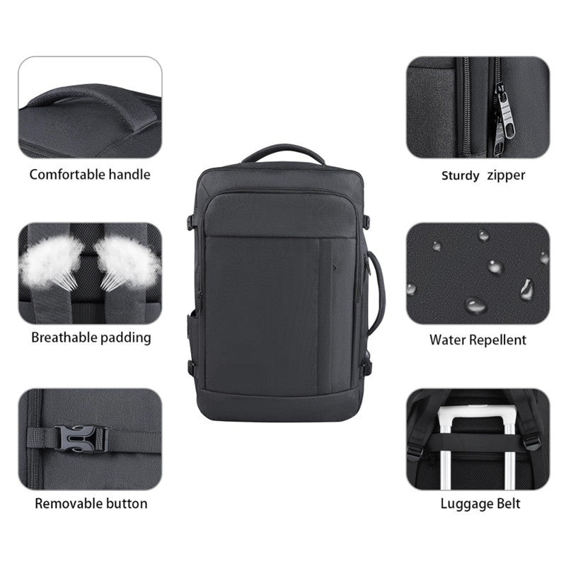 Black Expandable 17-Inch Laptop Travel Backpack with USB Port - Durable TSA Friendly Carry-on Luggage Bag