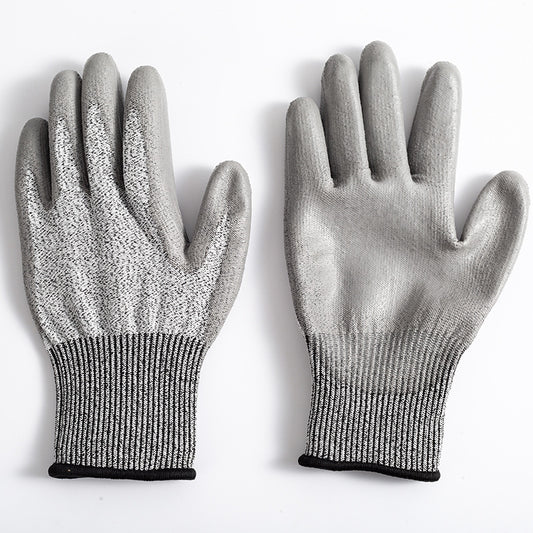 2-Pair Grey Level 5 Cut Resistant Work Glove - Anti-Abrasion & Anti-Puncture Protective Gloves (L Size)