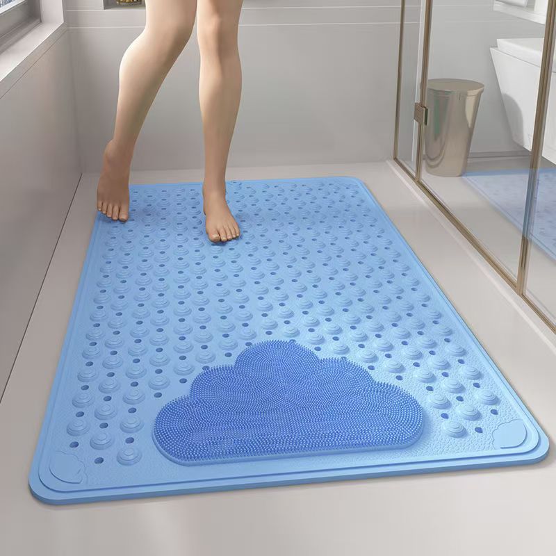 Blue Eco-Friendly Bath Mat with Massage Points - Anti-Slip Suction Cup Safety Bathroom Rug (M Size 75.5X44x2 CM)
