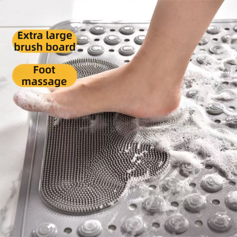 Blue Eco-Friendly Bath Mat with Massage Points - Anti-Slip Suction Cup Safety Bathroom Rug (M Size 75.5X44x2 CM)