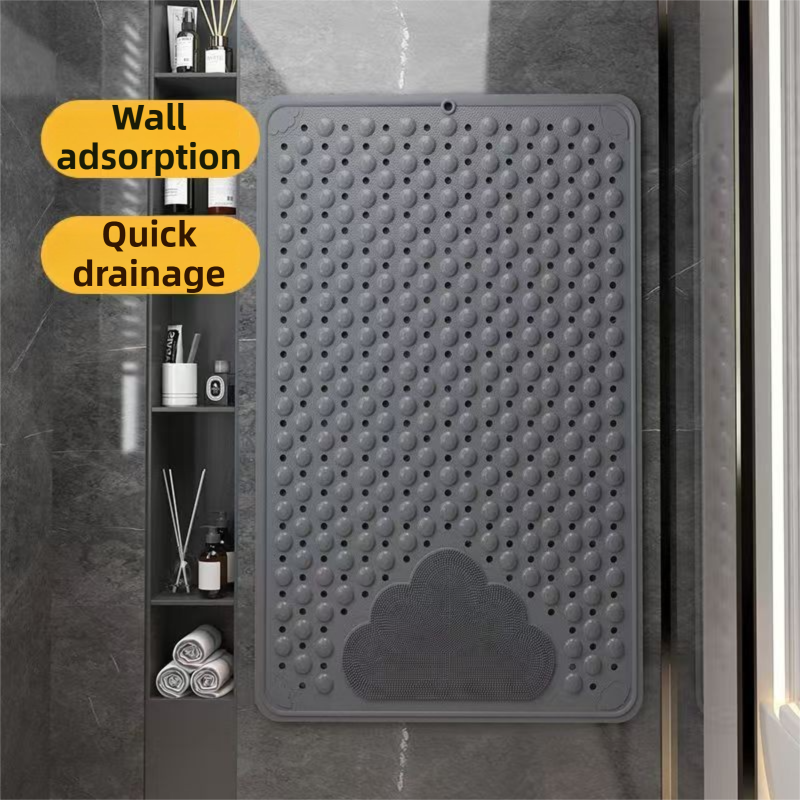 Blue Eco-Friendly Bath Mat with Massage Points - Anti-Slip Suction Cup Safety Bathroom Rug (M Size 75.5X44x2 CM)