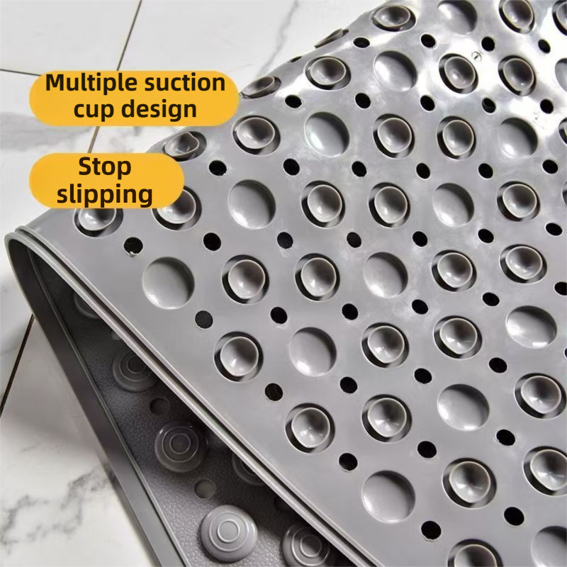 Khaki Eco-Friendly Bath Mat with Massage Points - Anti-Slip Suction Cup Safety Bathroom Rug (M Size 75.5X44x2 CM)