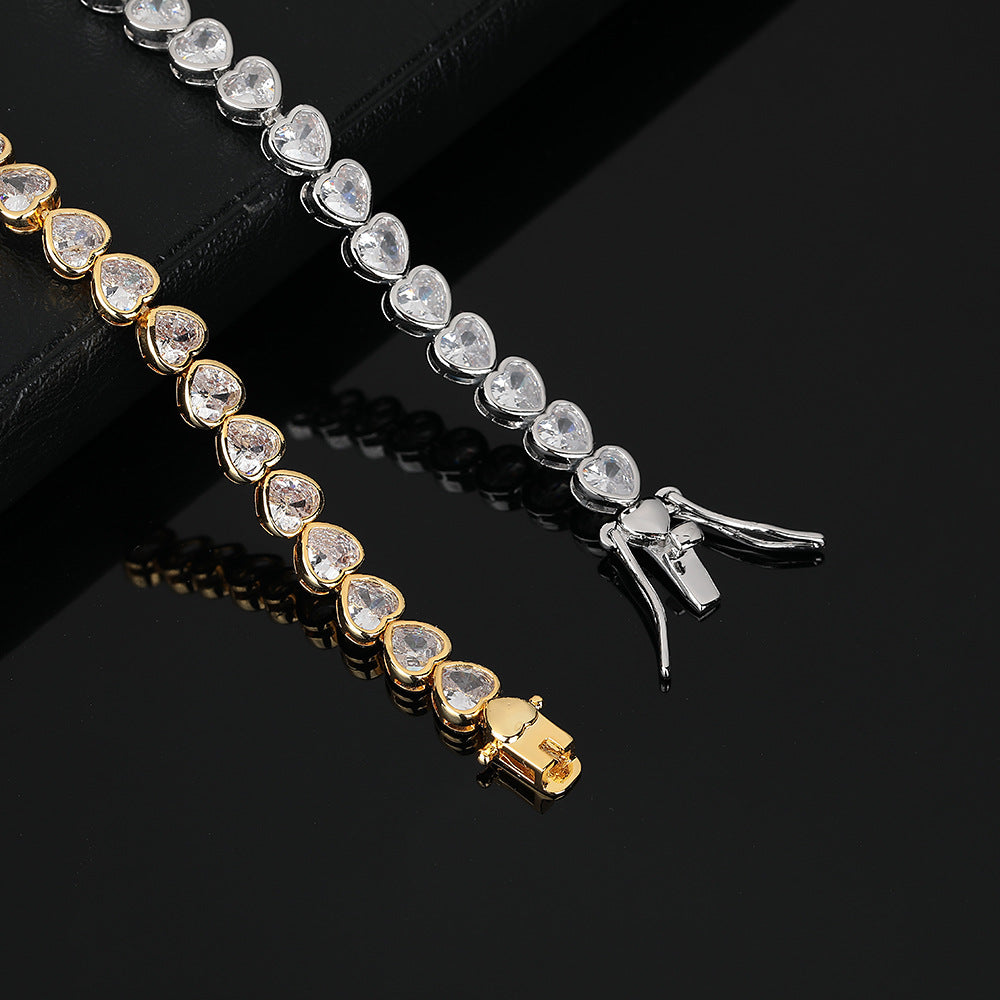 Sliver Bling Heart Tennis Bracelet for Women with Micro-Paved Heart Zirconia - Romantic Couple's Jewelry (7" Length)