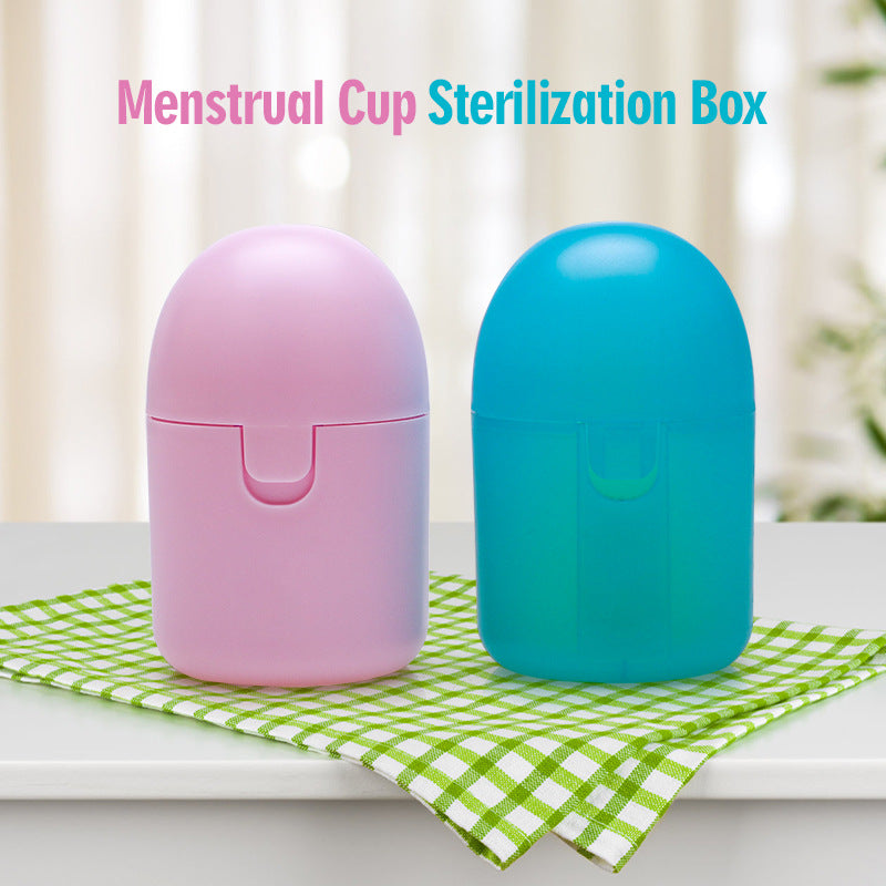 2PCS Reusable Medical Grade Silicone Menstrual Cup(S Size) & 2PCS Matching Sterilizer Box - Microwave Safe Disinfector Case, Heat Resistant 130°C (Purple Set)