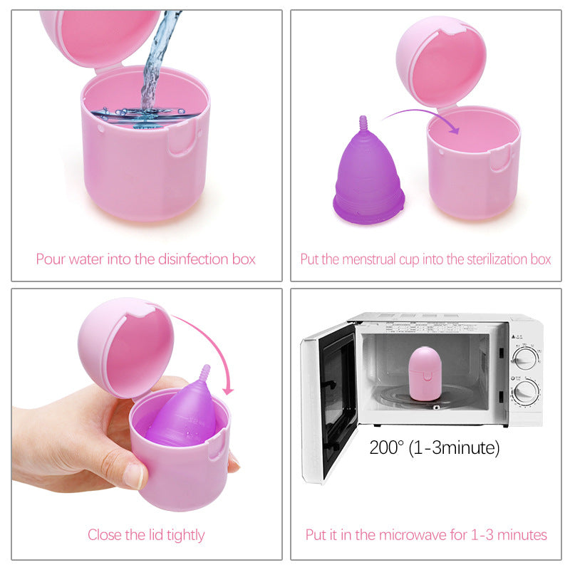 2PCS Reusable Medical Grade Silicone Menstrual Cup(L Size) & 2PCS Matching Sterilizer Box - Microwave Safe Disinfector Case, Heat Resistant 130°C (White Set)