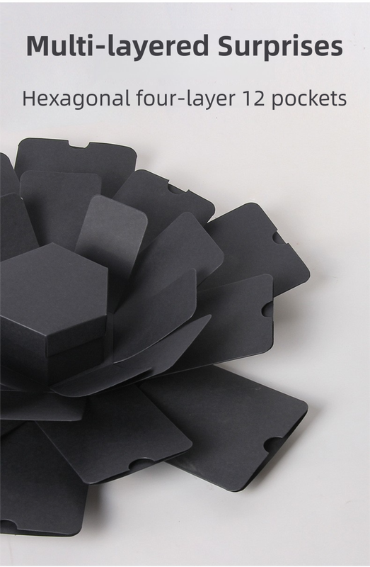 Red Hexagon 4-Layer 12-Pocket Explosion Gift Box(DIY) - Creative Handmade Photo Album & Scrapbook for Anniversaries & Birthdays