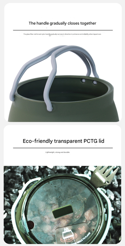 Blue 1L Portable Collapsible Camping Kettle - Food-Grade Silicone Body with 304 Stainless Steel Base, Compatible with Induction & Gas Stoves
